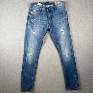 Diesel Industries Krayver Mens 28x30 Denim Jeans Blue Slim Carrot Distressed